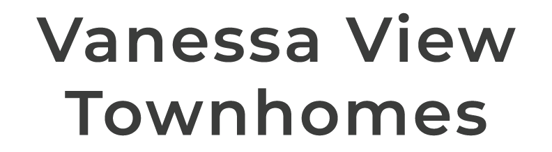 The image displays the words "Vanessa View Townhomes" in large white text on a black background.